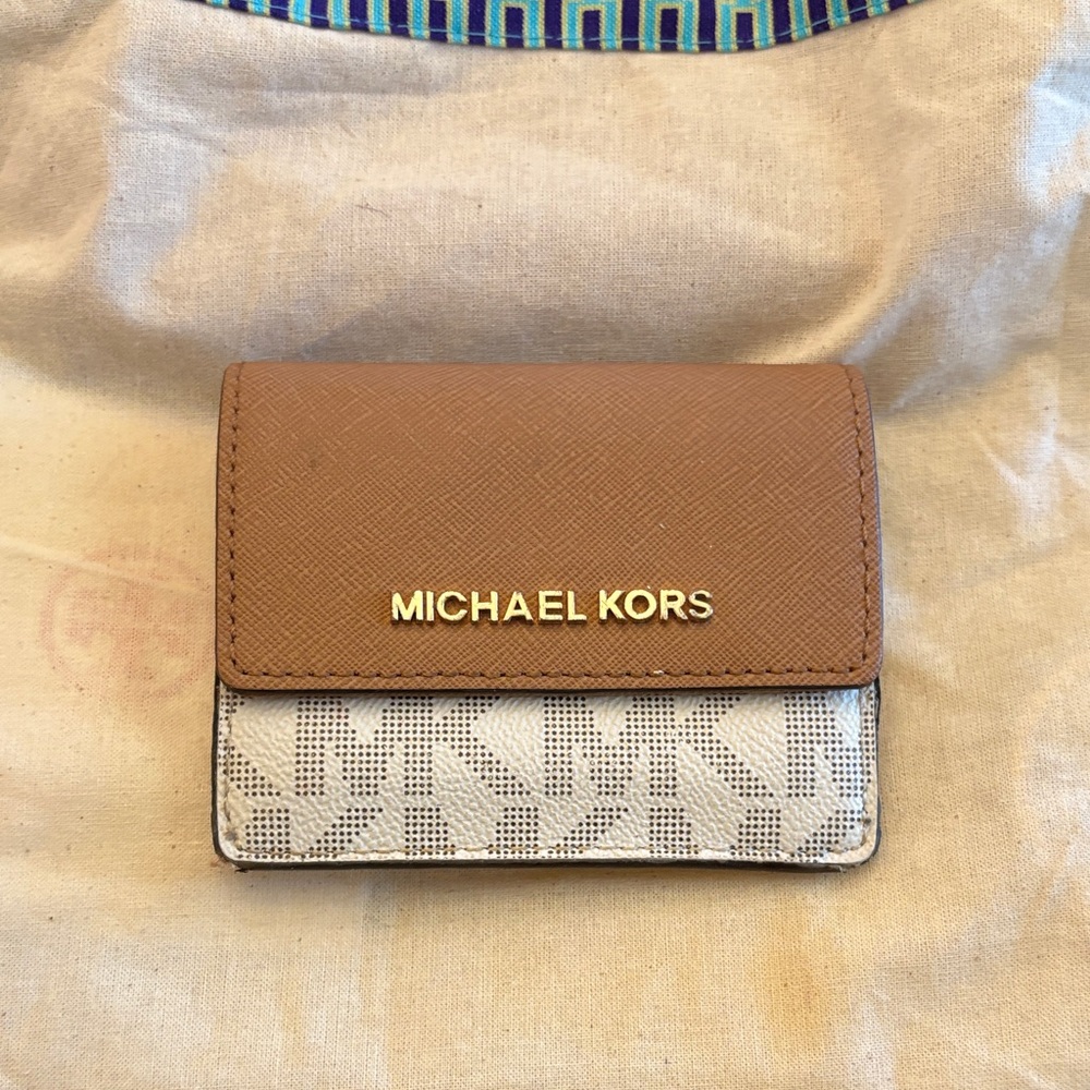 Michael Kors Tan and Cream Monogram Wallet